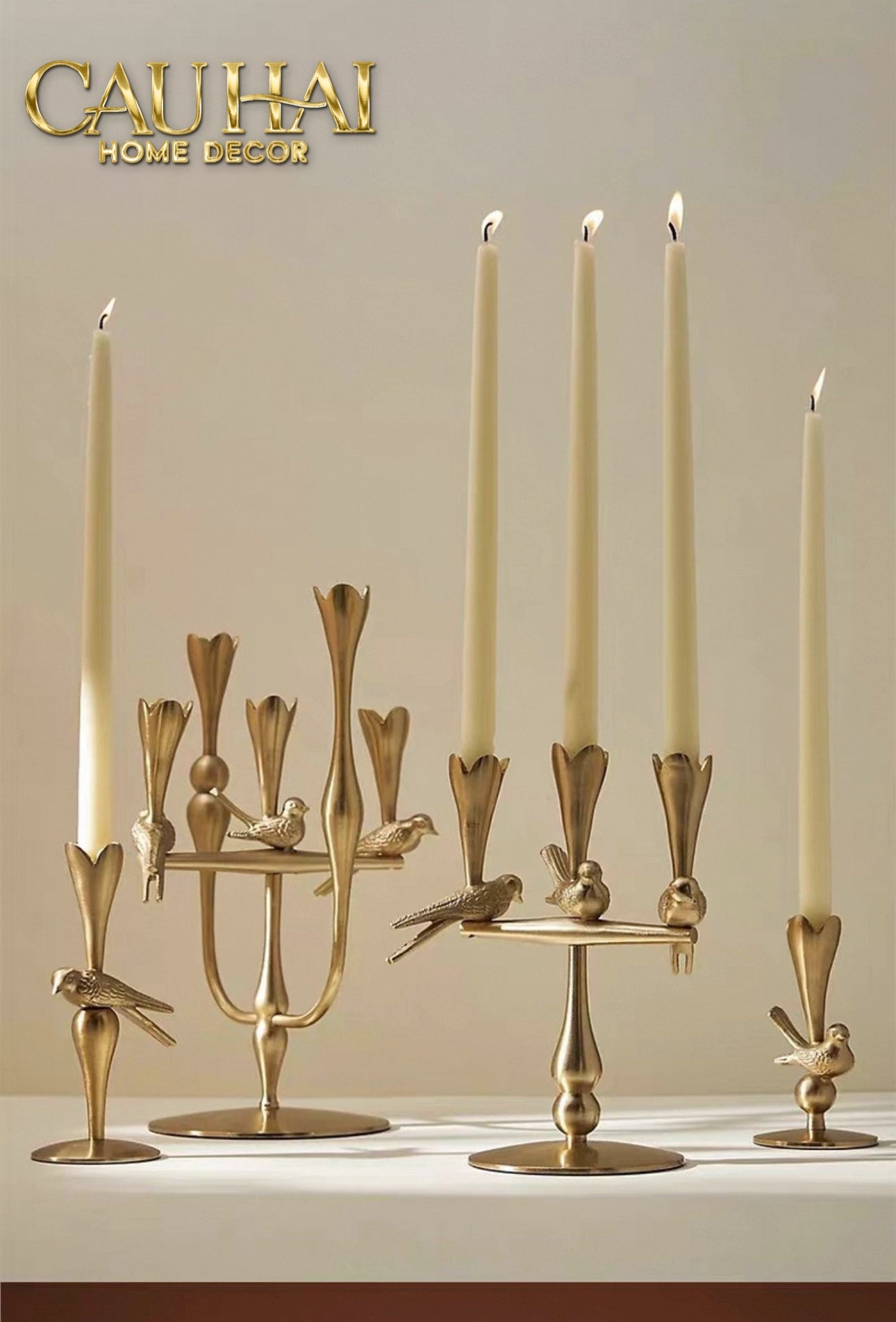 FÊTES COUTURE - SET 2 ĐẾ NẾN BRASSON BIRD HARMONIA CANDLE HOLDERS - CẬU HAI HOME DECOR