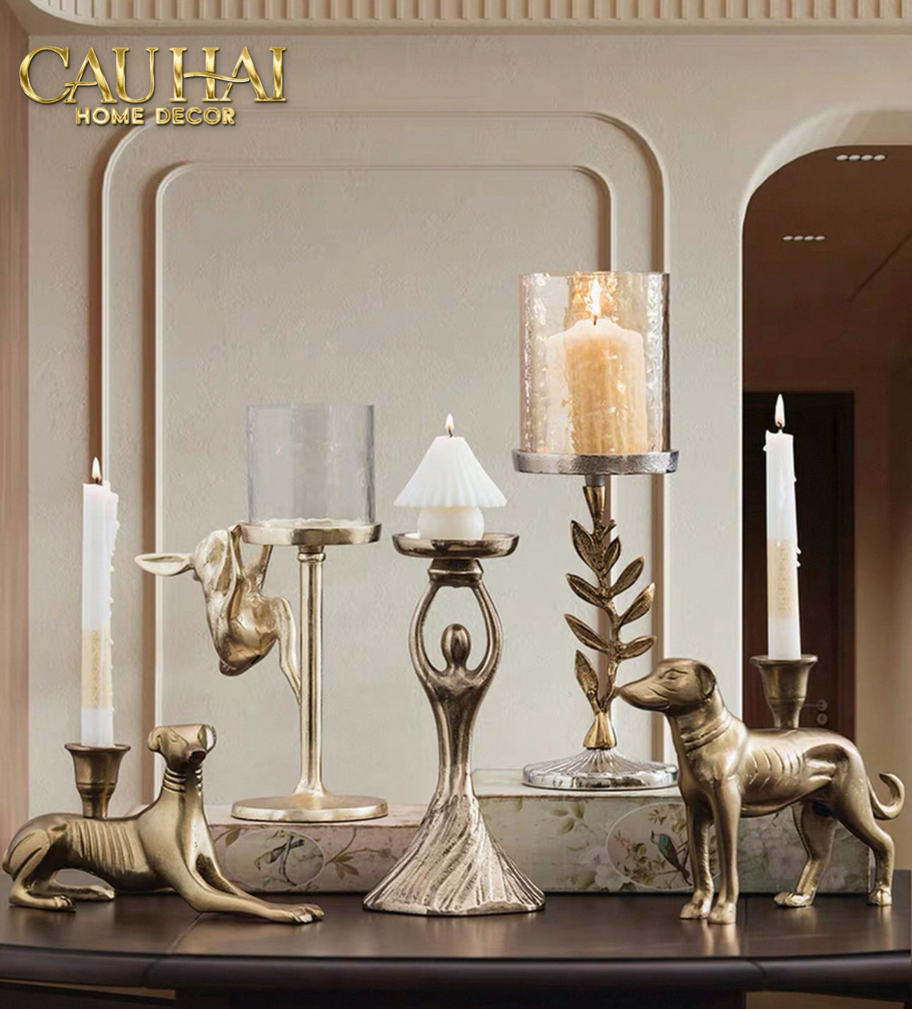 FÊTES COUTURE - SET 2 ĐẾ NẾN BRASSON BIRD HARMONIA CANDLE HOLDERS - CẬU HAI HOME DECOR