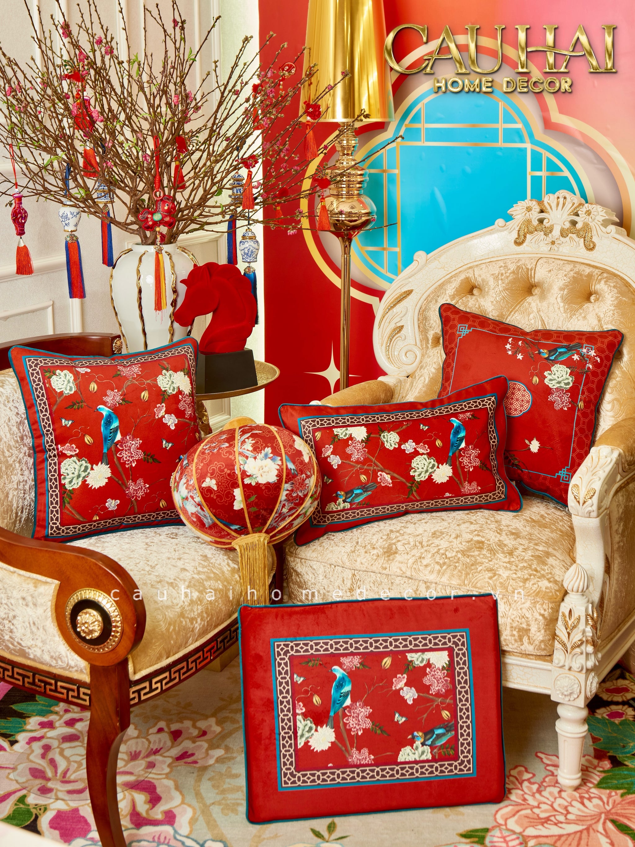 Tết Couture - Vỏ Gối Nhung Qing Dynasty Regal Crimson Peak  45