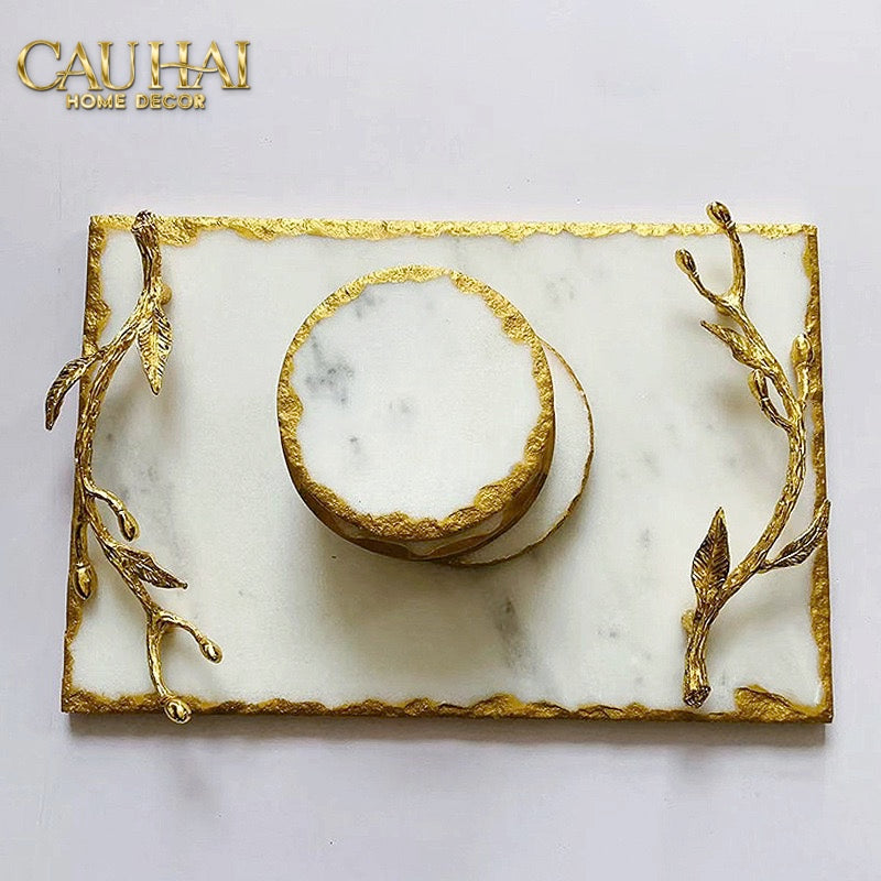HOME COUTURE - KHAY ĐÁ MANHATTAN URBAN GOLD LUXE MARBLE TRAY - CẬU HAI HOME DECOR