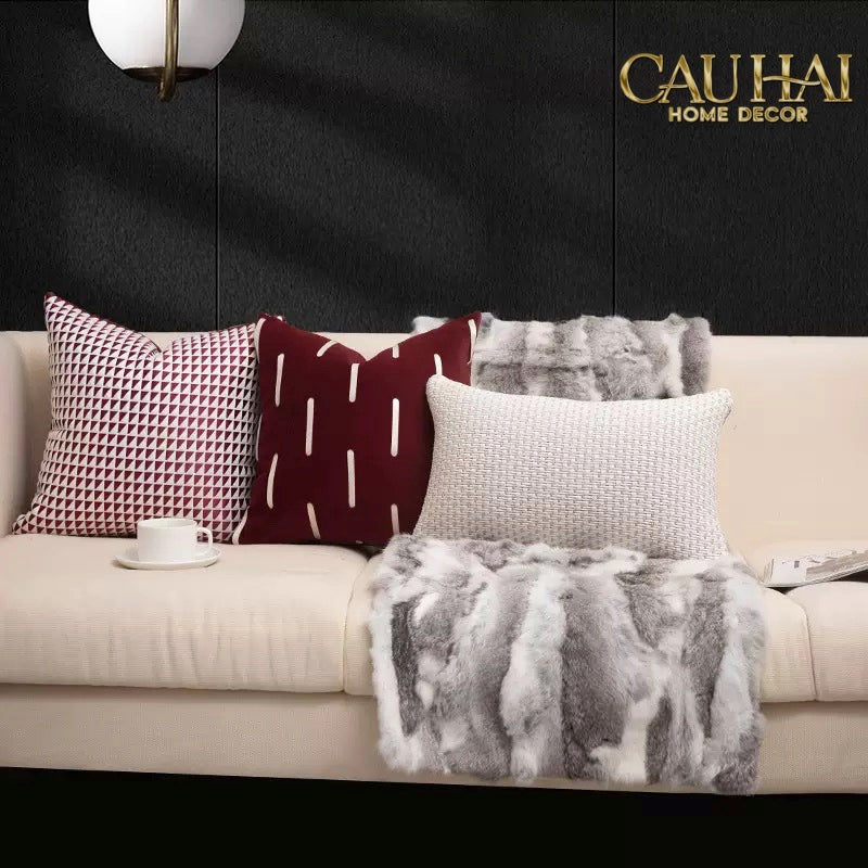 Vỏ Gối Leather Cadre Bordeaux Ivory 45x45-Vỏ Gối Trang Trí-CẬU HAI HOME DECOR-CẬU HAI HOME DECOR