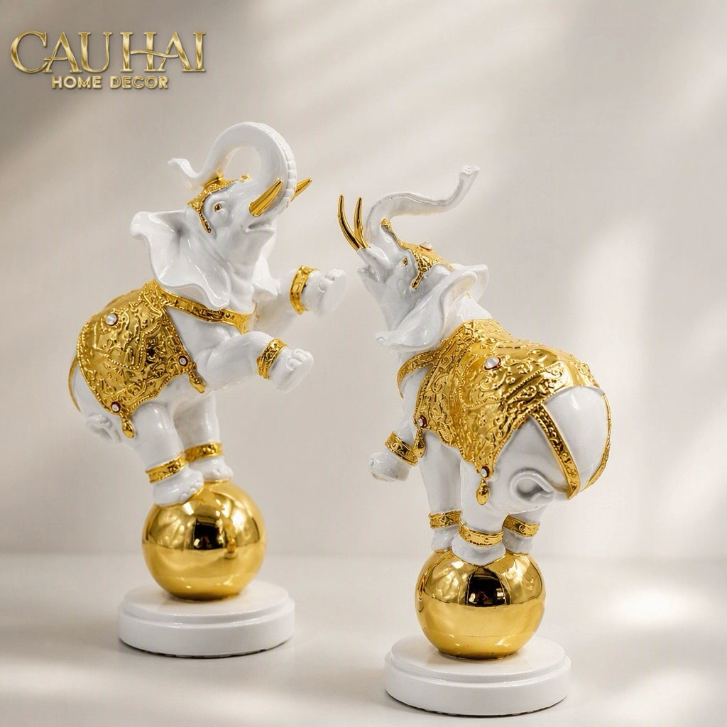 Set 2 Tượng Composite Voi Cirque Royal D'Or 12x17x33-Tượng Decor-CẬU HAI HOME DECOR-CẬU HAI HOME DECOR