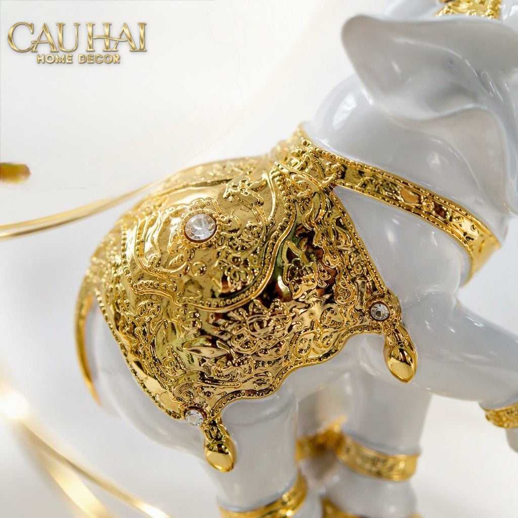 Set 2 Tượng Composite Voi Cirque Royal D'Or 12x17x33-Tượng Decor-CẬU HAI HOME DECOR-CẬU HAI HOME DECOR