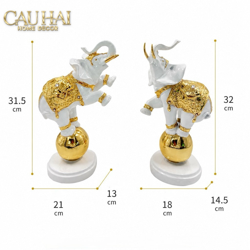 Set 2 Tượng Composite Voi Cirque Royal D'Or 12x17x33-Tượng Decor-CẬU HAI HOME DECOR-CẬU HAI HOME DECOR