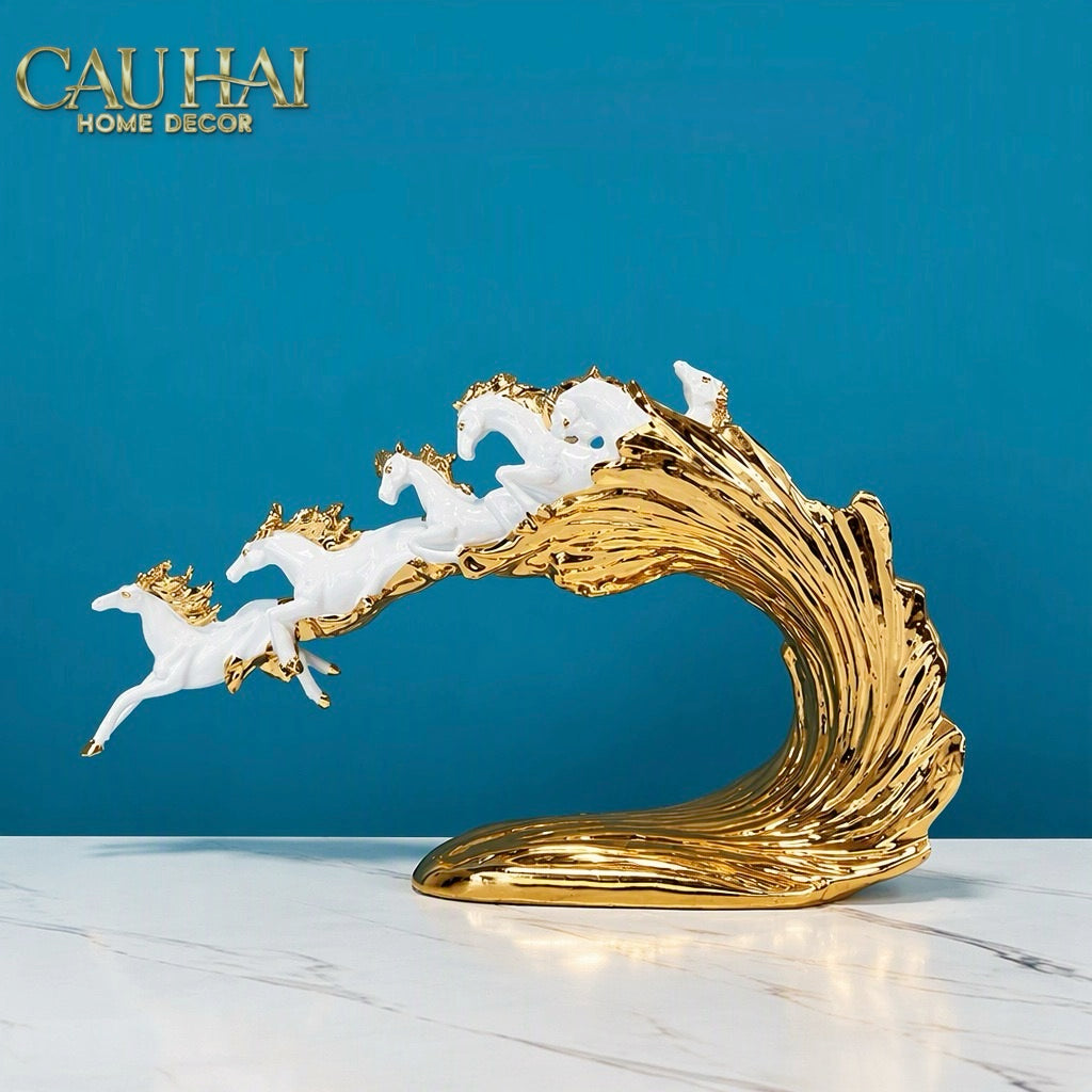 Tượng Ngựa Ceramic Vague de Fortune D'Or 48x10x29-TƯỢNG TRANG TRÍ-CẬU HAI HOME DECOR-CẬU HAI HOME DECOR