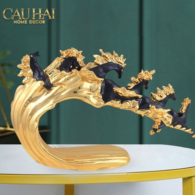 Tượng Ngựa Ceramic Vague de Fortune D'Or 48x10x29-TƯỢNG TRANG TRÍ-CẬU HAI HOME DECOR-CẬU HAI HOME DECOR