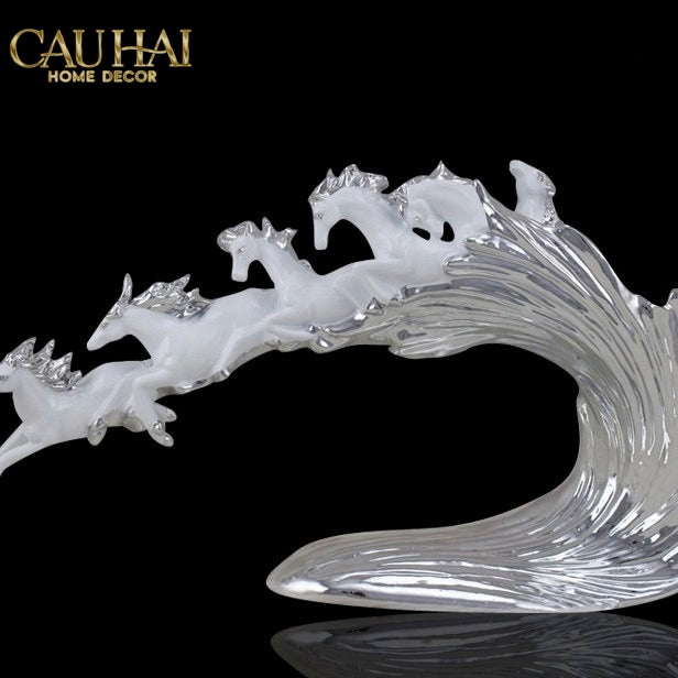 Tượng Ngựa Ceramic Vague de Fortune D'Or 48x10x29-TƯỢNG TRANG TRÍ-CẬU HAI HOME DECOR-CẬU HAI HOME DECOR