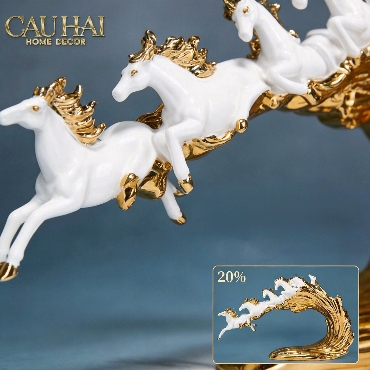 Tượng Ngựa Ceramic Vague de Fortune D'Or 48x10x29-TƯỢNG TRANG TRÍ-CẬU HAI HOME DECOR-CẬU HAI HOME DECOR