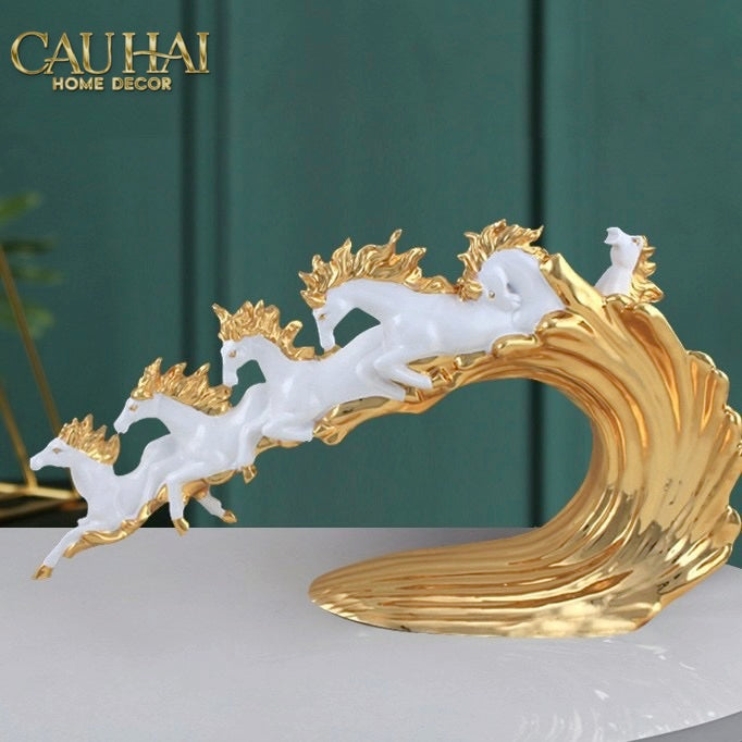 Tượng Ngựa Ceramic Vague de Fortune D'Or 48x10x29-TƯỢNG TRANG TRÍ-CẬU HAI HOME DECOR-CẬU HAI HOME DECOR