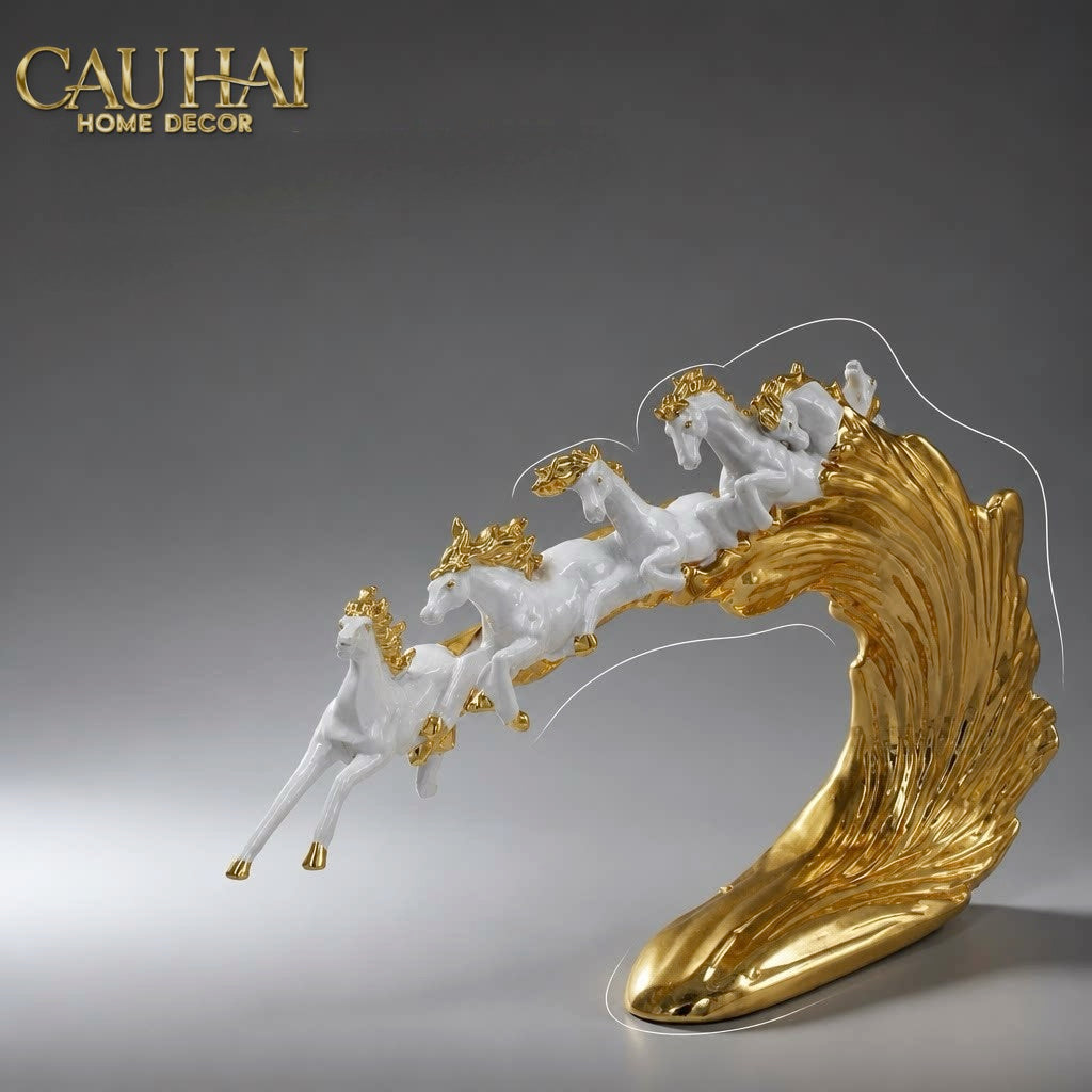 Tượng Ngựa Ceramic Vague de Fortune D'Or 48x10x29-TƯỢNG TRANG TRÍ-CẬU HAI HOME DECOR-CẬU HAI HOME DECOR