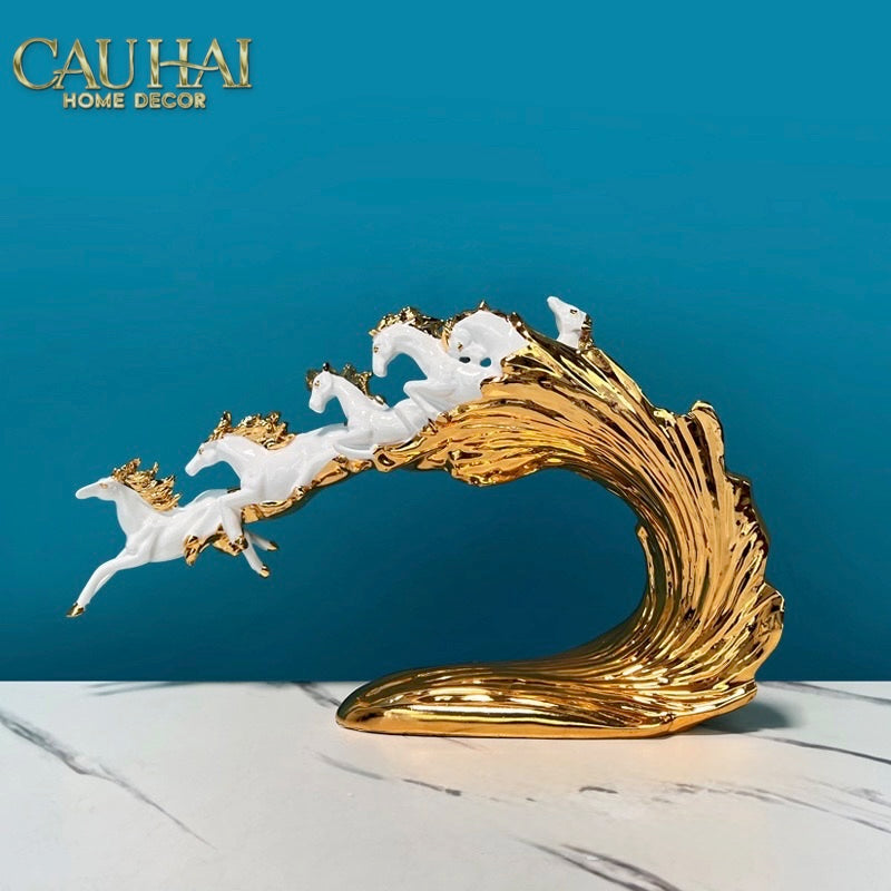 Tượng Ngựa Ceramic Vague de Fortune D'Or 48x10x29-TƯỢNG TRANG TRÍ-CẬU HAI HOME DECOR-CẬU HAI HOME DECOR