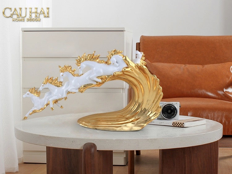 Tượng Ngựa Ceramic Vague de Fortune D'Or 48x10x29-TƯỢNG TRANG TRÍ-CẬU HAI HOME DECOR-CẬU HAI HOME DECOR
