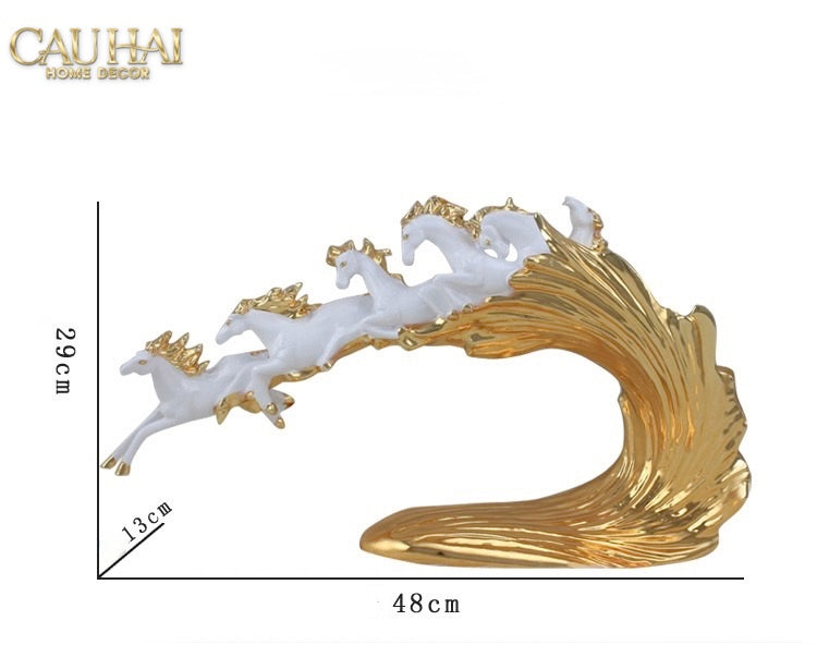 Tượng Ngựa Ceramic Vague de Fortune D'Or 48x10x29-TƯỢNG TRANG TRÍ-CẬU HAI HOME DECOR-CẬU HAI HOME DECOR
