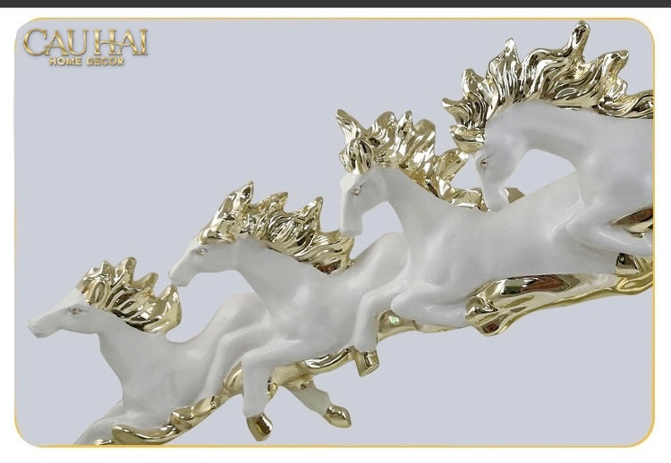 Tượng Ngựa Ceramic Vague de Fortune D'Or 48x10x29-TƯỢNG TRANG TRÍ-CẬU HAI HOME DECOR-CẬU HAI HOME DECOR