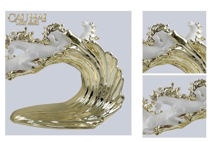 Tượng Ngựa Ceramic Vague de Fortune D'Or 48x10x29-TƯỢNG TRANG TRÍ-CẬU HAI HOME DECOR-CẬU HAI HOME DECOR