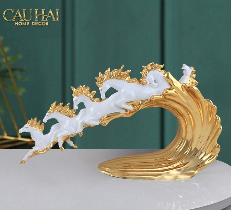 Tượng Ngựa Ceramic Vague de Fortune D'Or 48x10x29-TƯỢNG TRANG TRÍ-CẬU HAI HOME DECOR-CẬU HAI HOME DECOR
