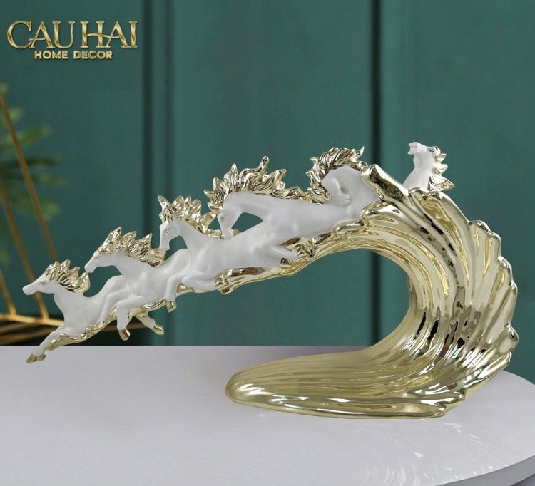 Tượng Ngựa Ceramic Vague de Fortune D'Or 48x10x29-TƯỢNG TRANG TRÍ-CẬU HAI HOME DECOR-CẬU HAI HOME DECOR