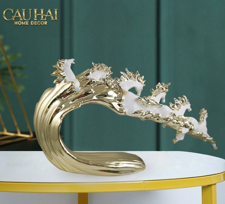 Tượng Ngựa Ceramic Vague de Fortune D'Or 48x10x29-TƯỢNG TRANG TRÍ-CẬU HAI HOME DECOR-CẬU HAI HOME DECOR