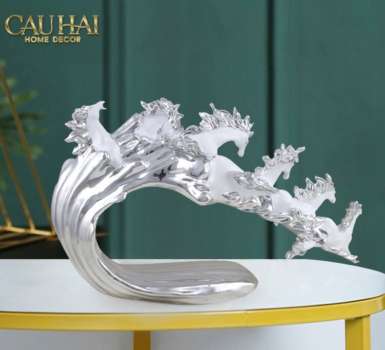 Tượng Ngựa Ceramic Vague de Fortune D'Or 48x10x29-TƯỢNG TRANG TRÍ-CẬU HAI HOME DECOR-CẬU HAI HOME DECOR