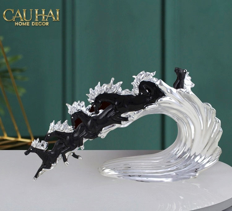 Tượng Ngựa Ceramic Vague de Fortune D'Or 48x10x29-TƯỢNG TRANG TRÍ-CẬU HAI HOME DECOR-CẬU HAI HOME DECOR