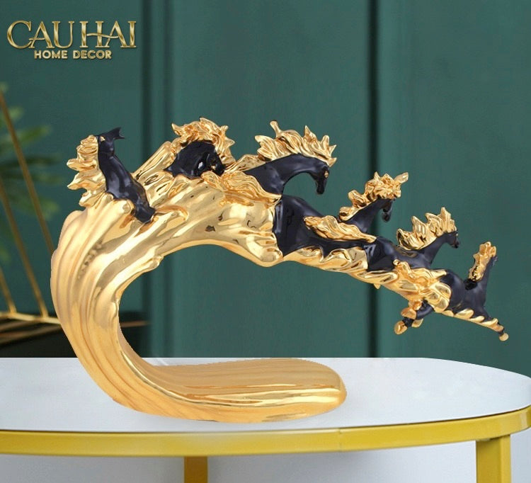 Tượng Ngựa Ceramic Vague de Fortune D'Or 48x10x29-TƯỢNG TRANG TRÍ-CẬU HAI HOME DECOR-CẬU HAI HOME DECOR