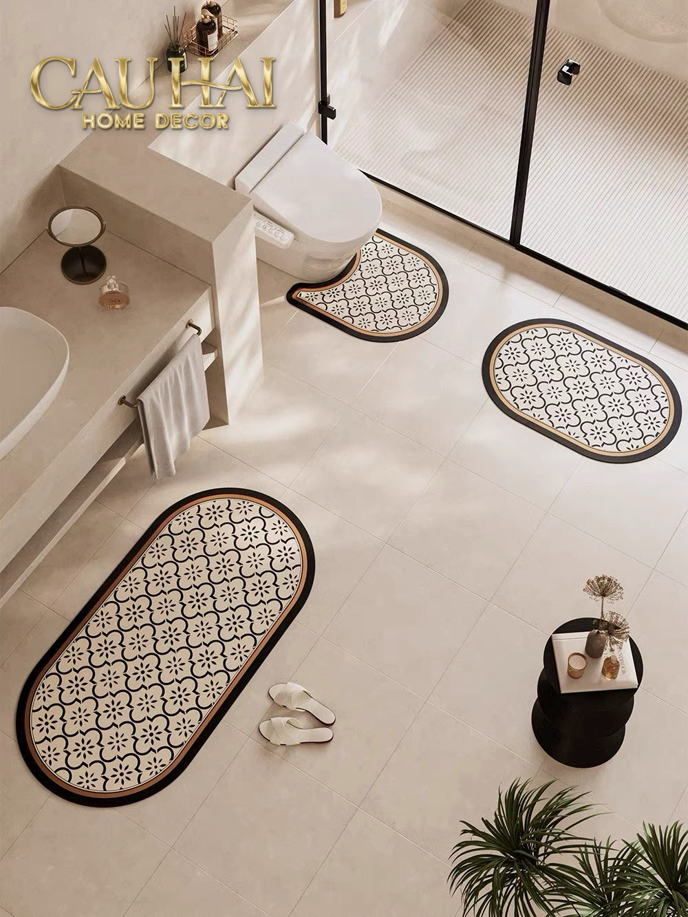 Thảm Cửa/ Bathroom Micro Nappa Gen8 Fleur de Carreau Oval 60x120-Thảm cửa / bathroom-CẬU HAI HOME DECOR-CẬU HAI HOME DECOR