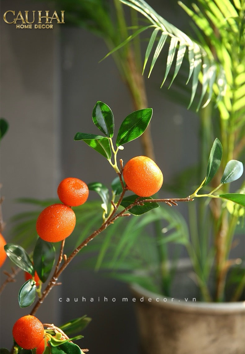 Set 2 Cành Quả Quýt Tangerines Ember/Amber - CẬU HAI HOME DECOR