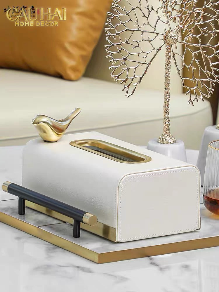 Maison Couture - Hộp Khăn Giấy Royale Blanc Satin Impérial Paon Plumage Tissue Holders-HỘP KHĂN GIẤY-CẬU HAI HOME DECOR-CẬU HAI HOME DECOR