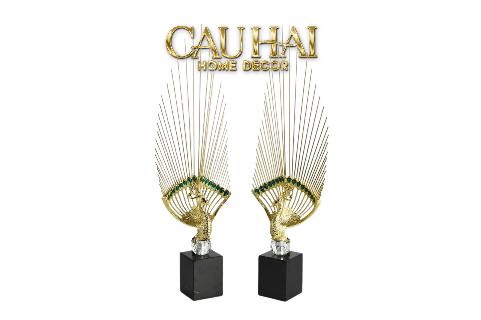 Maison Couture - Tượng Khổng Tước Paons Impériaux à Rayonnement Doré H66 - CẬU HAI HOME DECOR