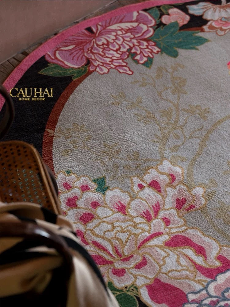 Thảm Tròn (e chưa biết chất liệu) D160 - Viên Hoa Phú Quý Cercle de la Prospérité Florale - CẬU HAI HOME DECOR