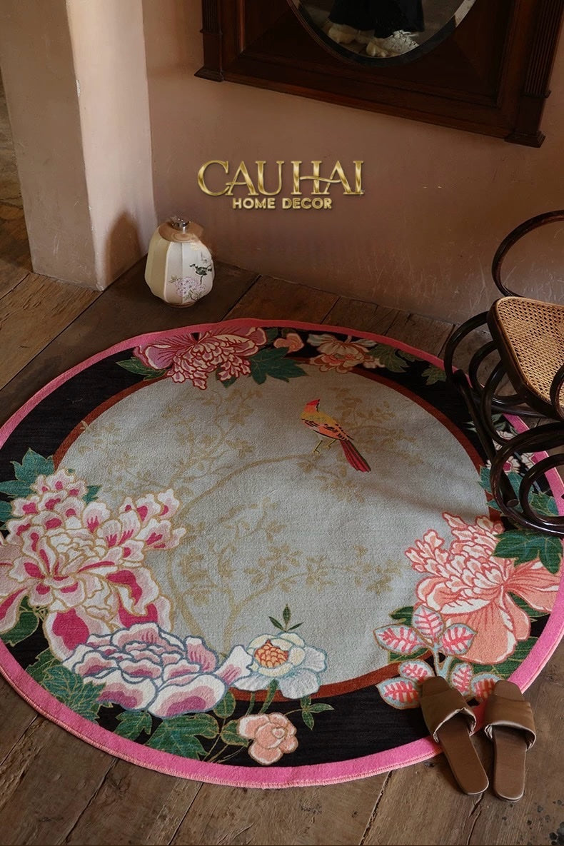 Thảm Tròn (e chưa biết chất liệu) D160 - Viên Hoa Phú Quý Cercle de la Prospérité Florale - CẬU HAI HOME DECOR