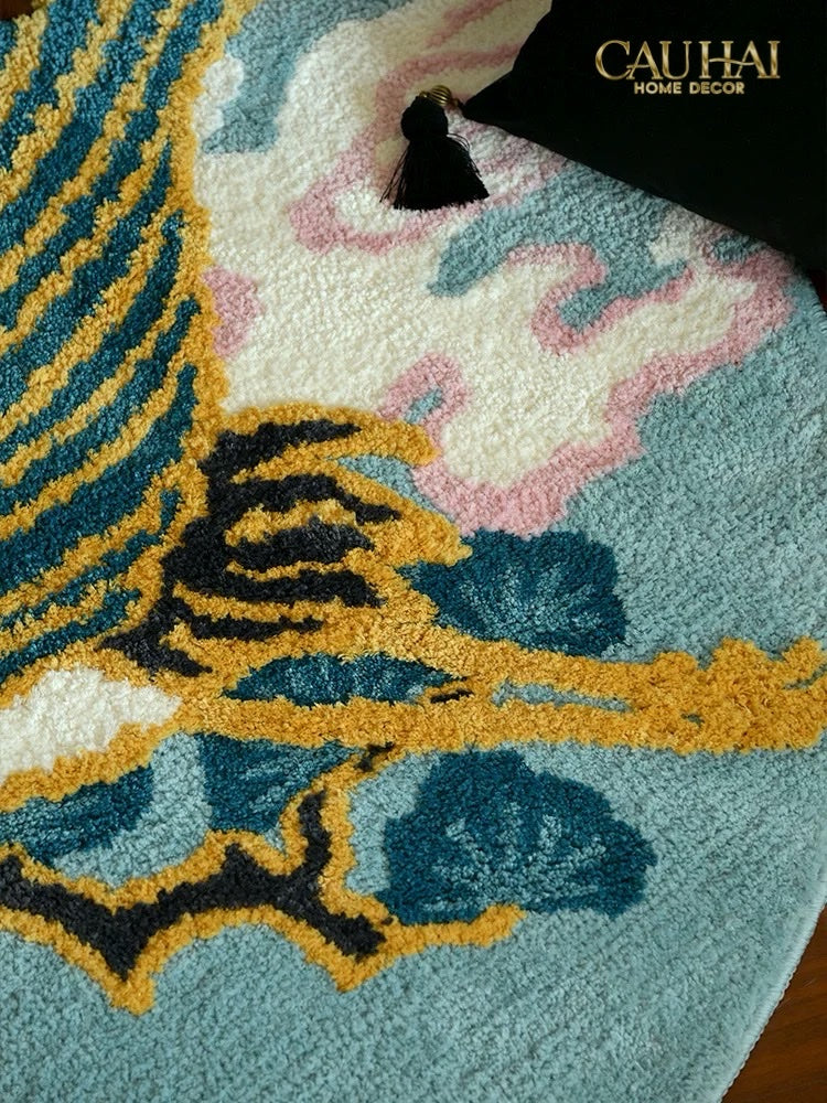 Thảm Tròn Sợi Dệt D120 - Hạc Kim Phi Vân Grue Dorée en Plein Vol - CẬU HAI HOME DECOR