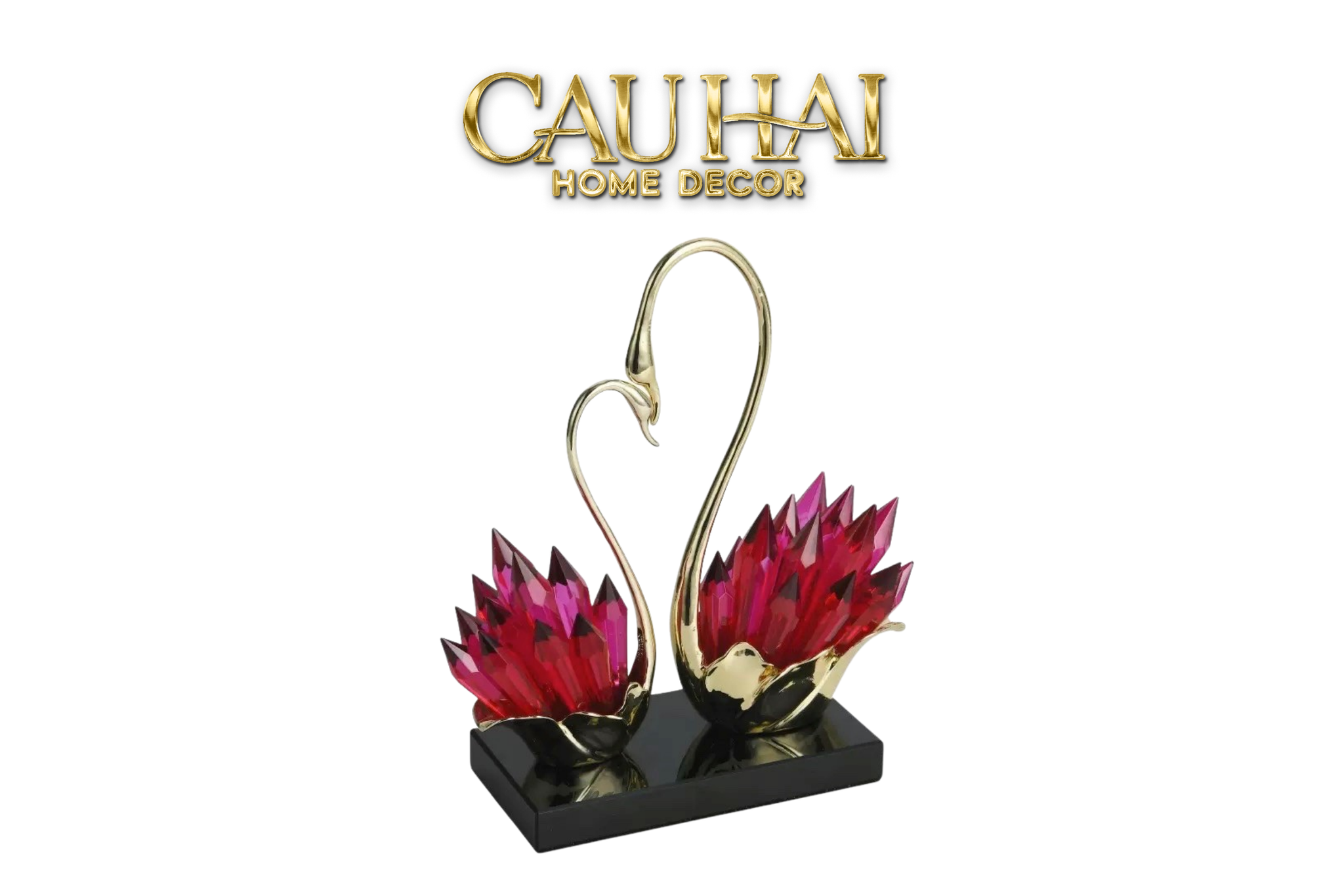 Maison Couture - Tượng Đôi Thiên Nga Duo de Cygnes Cristal Rubis - CẬU HAI HOME DECOR