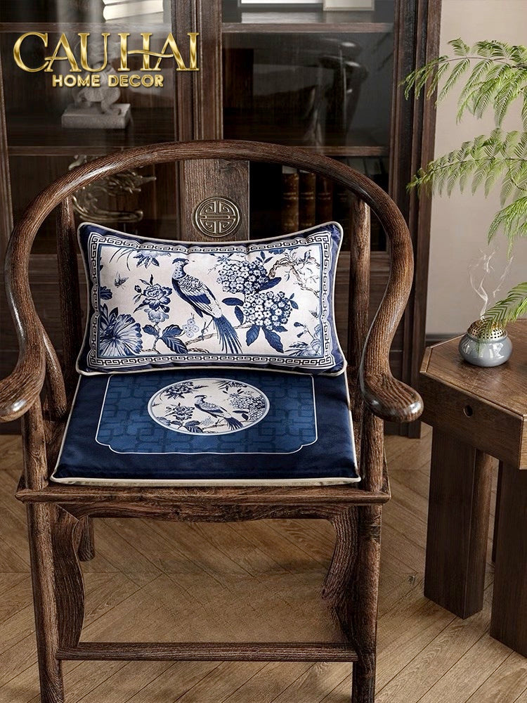 Tết Couture - Gối Nhung Indochine Éventail Paysage Bleu - CẬU HAI HOME DECOR