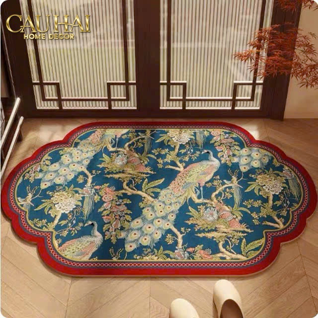 Tết Couture - Thảm Cửa Microfiber 50x75 - Song Công Phú Quý Peacock Prosperity - CẬU HAI HOME DECOR