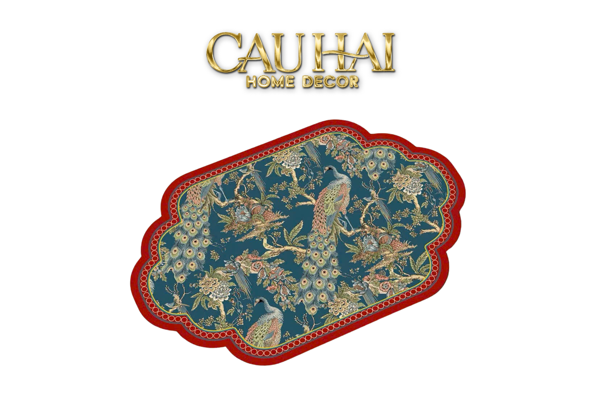 Tết Couture - Thảm Cửa Microfiber 50x75 - Song Công Phú Quý Peacock Prosperity - CẬU HAI HOME DECOR