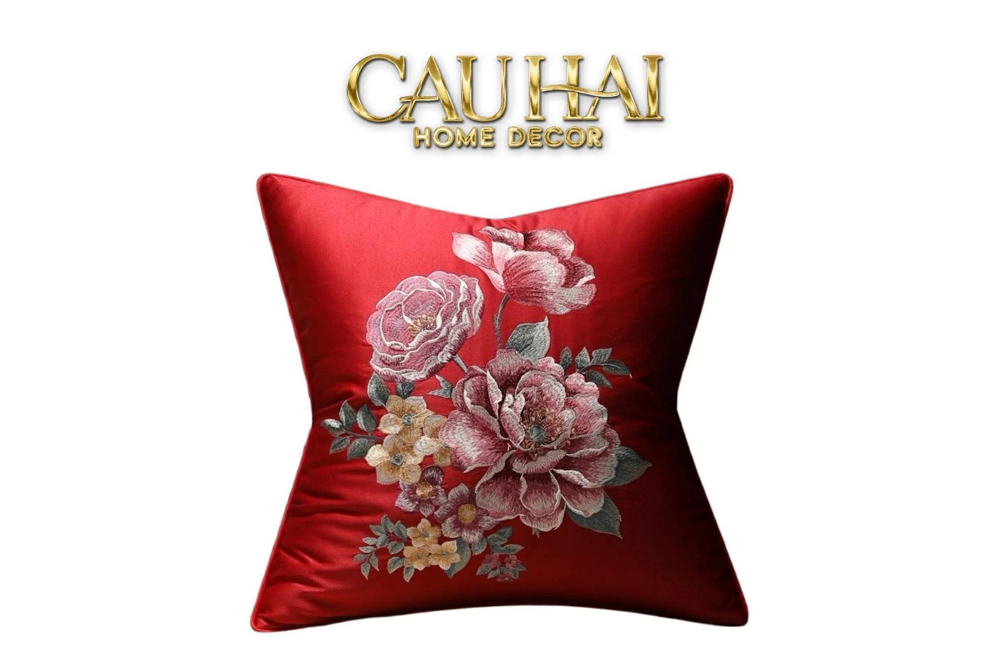 Tết Couture - Vỏ Gối Lụa Thêu Kim / Hỷ Mẫu Đơn 45 - CẬU HAI HOME DECOR