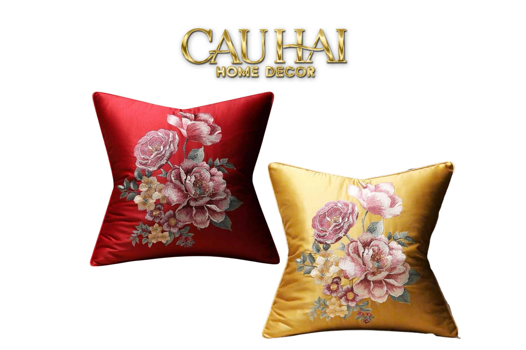 Tết Couture - Vỏ Gối Lụa Thêu Kim / Hỷ Mẫu Đơn 45 - CẬU HAI HOME DECOR