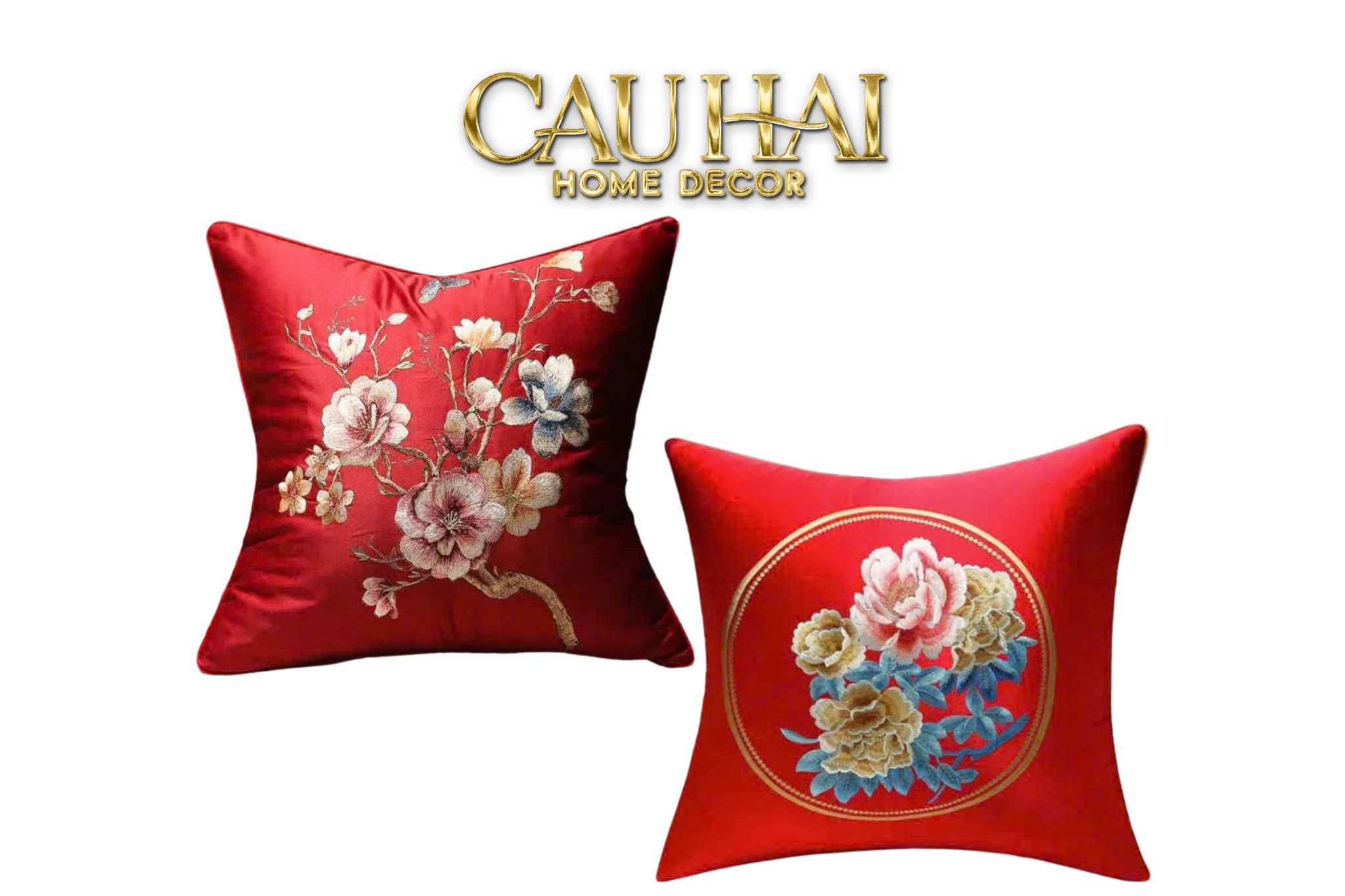 Tết Couture - Vỏ Gối Lụa Thêu Hỷ Hạnh Hoa / Quỳnh Hoa 45