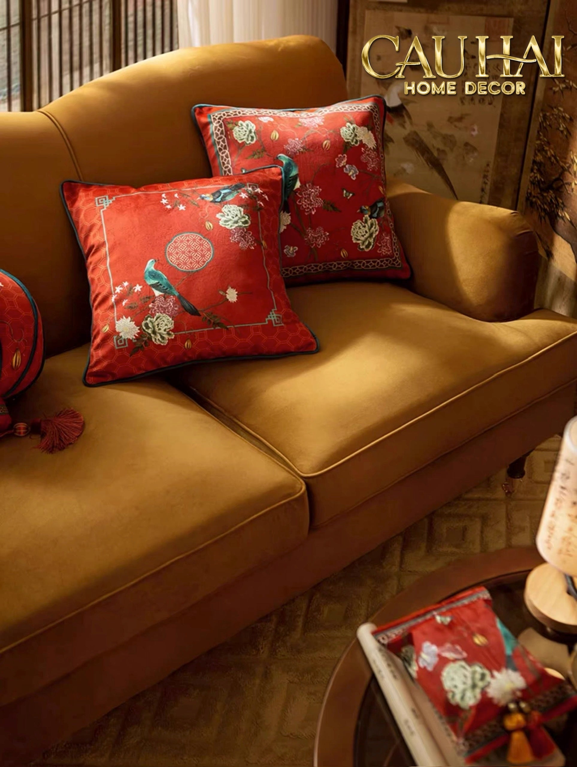 Tết Couture - Vỏ Gối Nhung Qing Dynasty Crimson Legacy 45 - CẬU HAI HOME DECOR