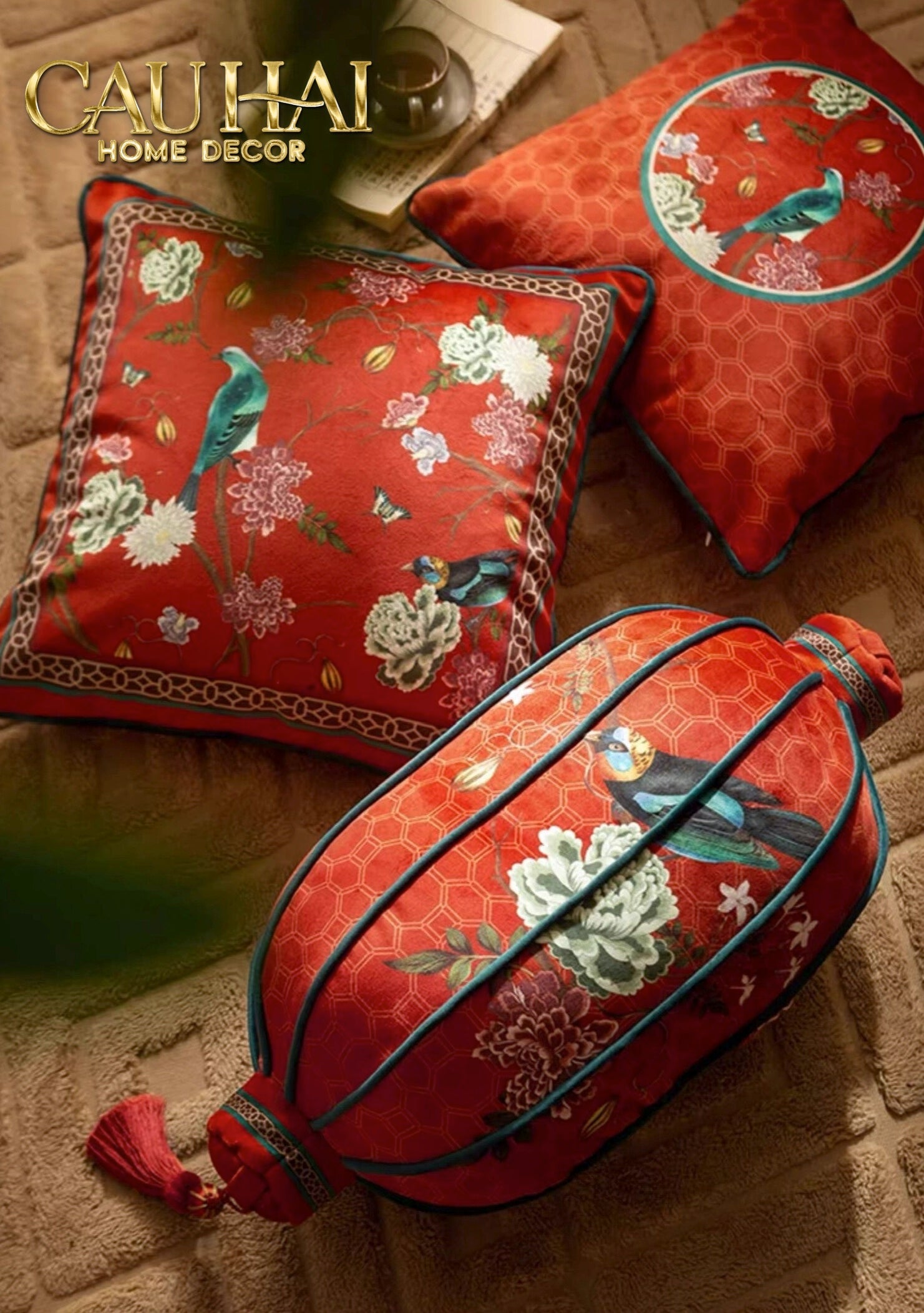 Tết Couture - Vỏ Gối Nhung Qing Dynasty Crimson Legacy 45 - CẬU HAI HOME DECOR