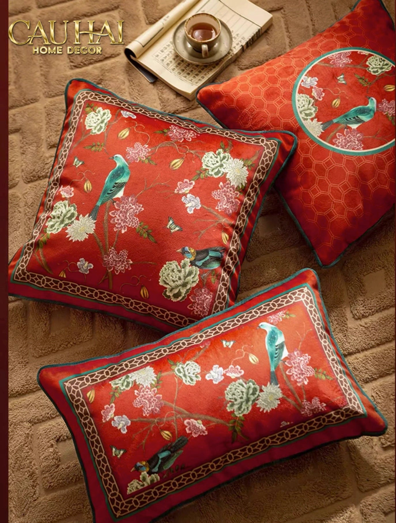 Tết Couture - Vỏ Gối Nhung Qing Dynasty Crimson Legacy 45 - CẬU HAI HOME DECOR