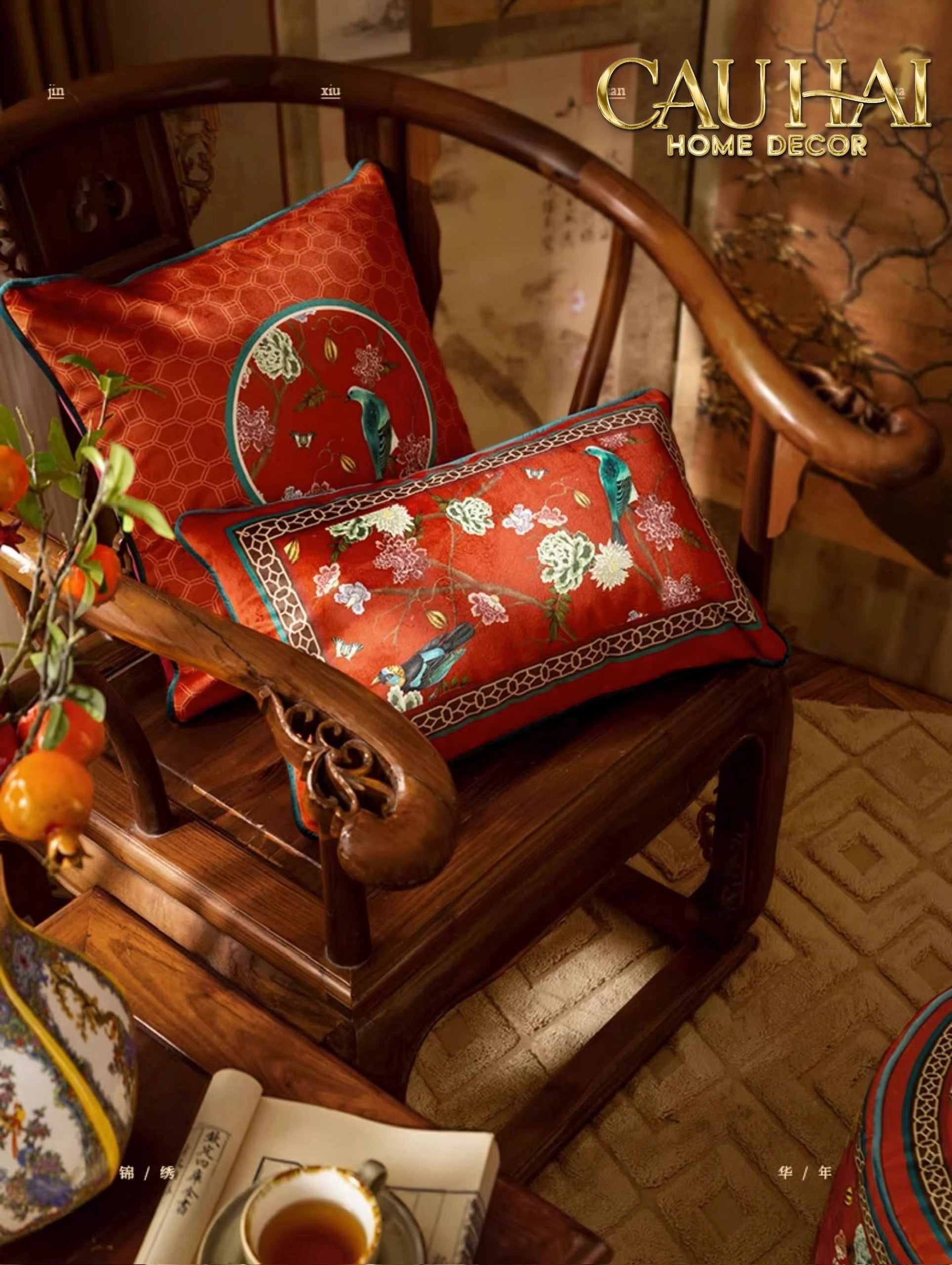 Tết Couture - Vỏ Gối Nhung Qing Dynasty Crimson Legacy 45 - CẬU HAI HOME DECOR