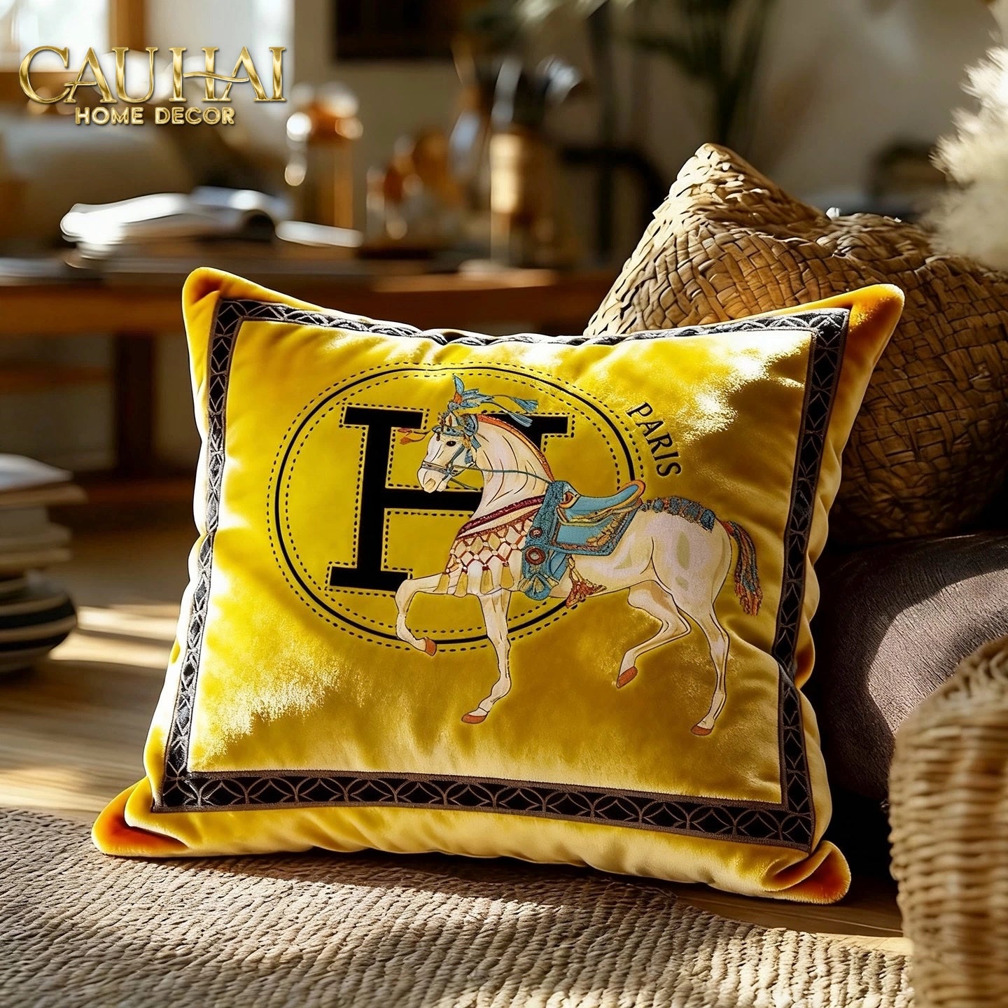 Maison Couture - Vỏ Gối Nhung Cheval Royal - Lettre H 45 - CẬU HAI HOME DECOR