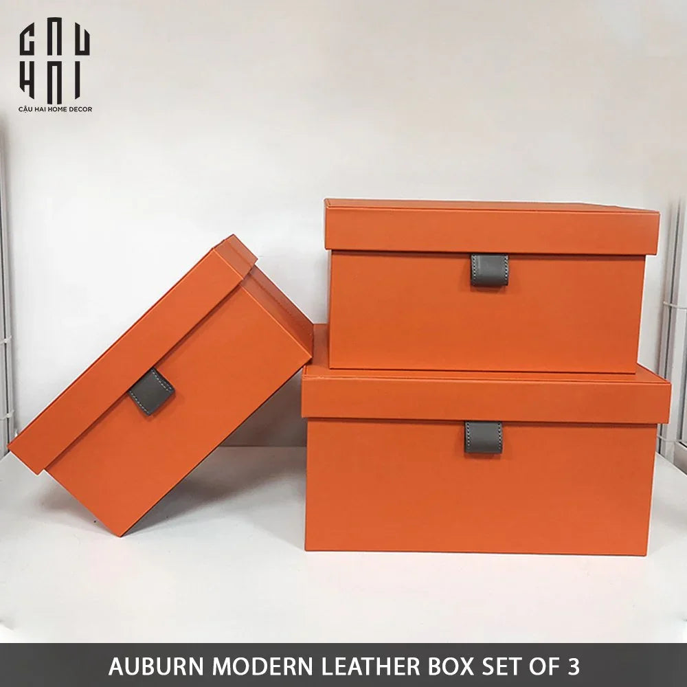 Auburn Modern Leather Box - Set 3 23x20x17 / 36x24x19 / 40x29x20-HỘP TRANG SỨC-Đối tác tại Trung Quốc theo từng đơn đặt hàng-CẬU HAI HOME DECOR