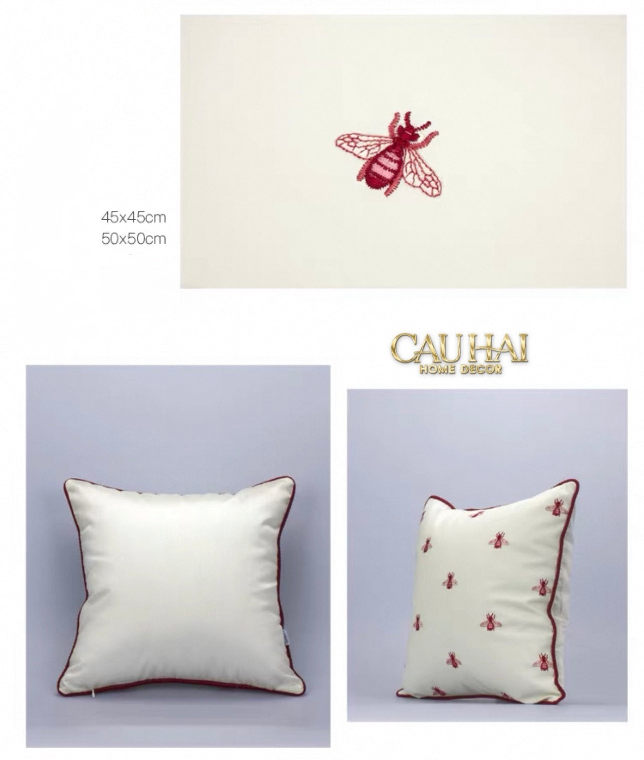 HOME COUTURE - VỎ GỐI DA FUCHSIA SPARKLE BEE L’ABEILLE 45 - CẬU HAI HOME DECOR