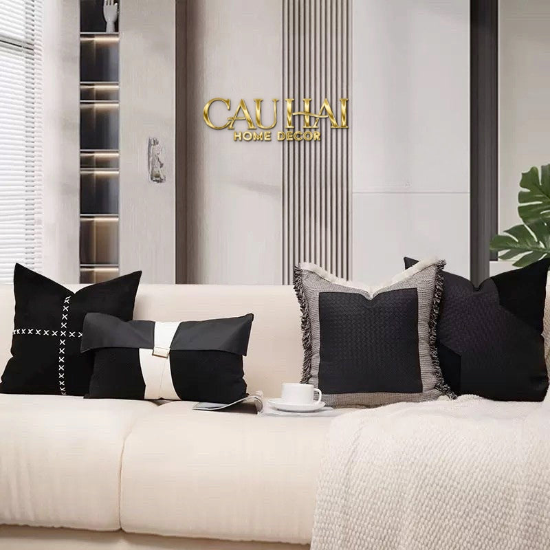 GỐI TWEED LUX LEATHER SAVOIR ENSEMBLE 30X50 - CẬU HAI HOME DECOR