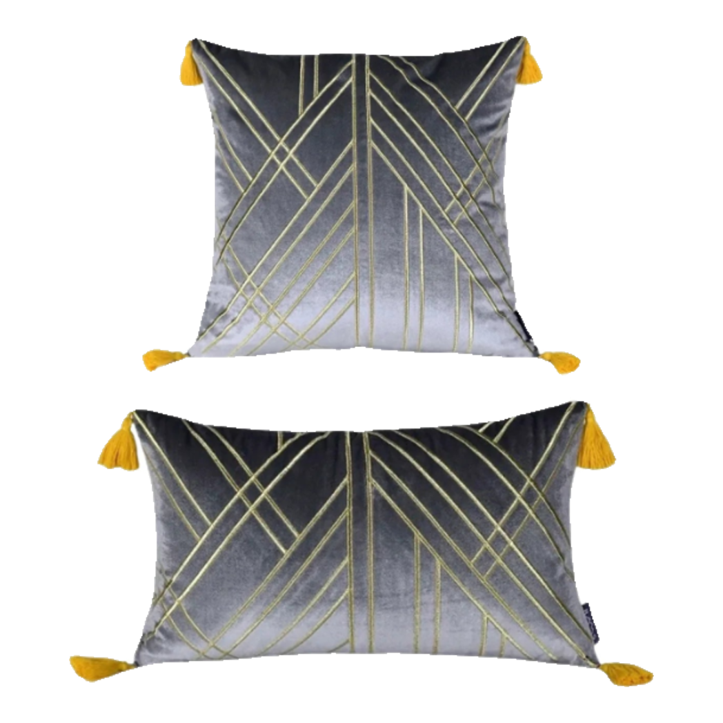 Set 2 Gối Nhung Radiant Velour Golden Vector Lines 45 30X50-VỎ GỐI-Đối tác tại Trung Quốc theo từng đơn đặt hàng-CẬU HAI HOME DECOR