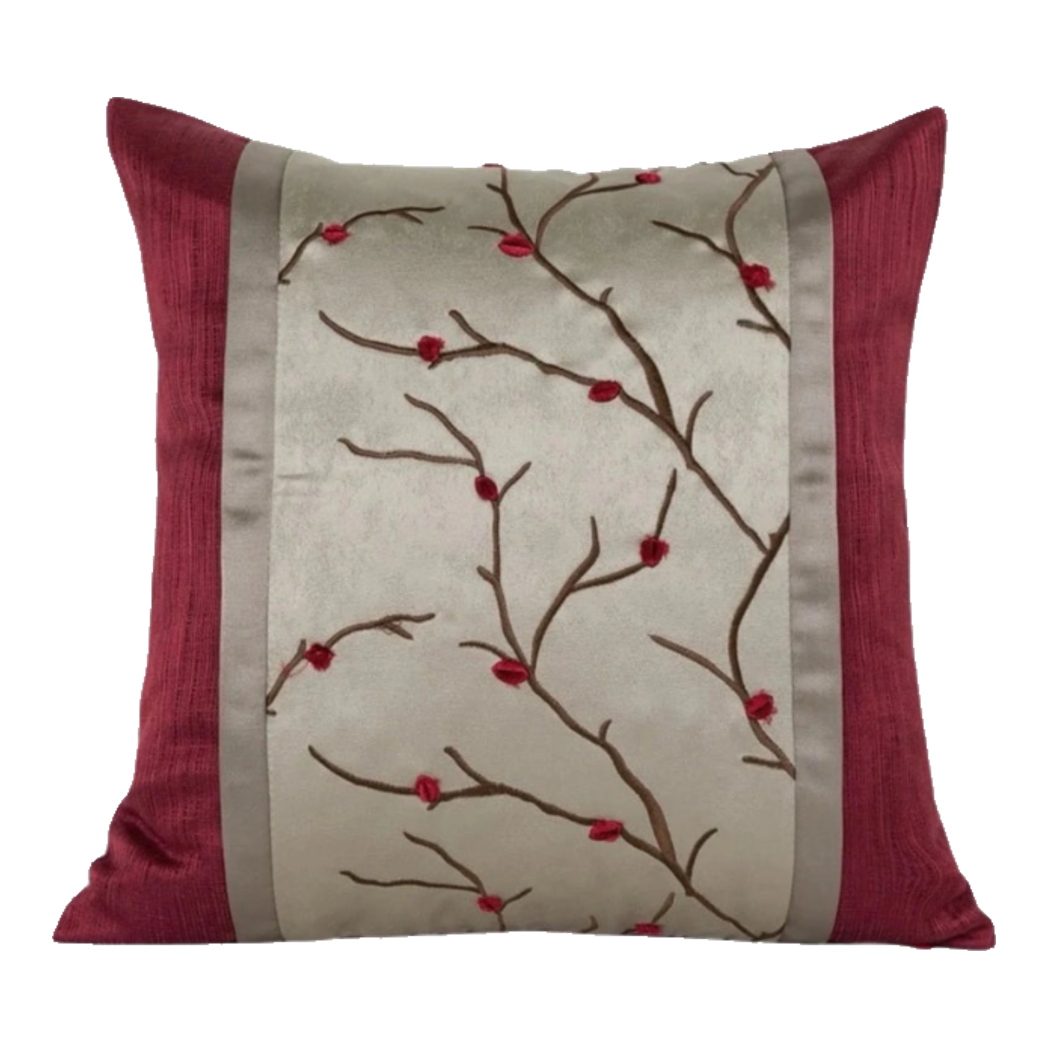 Vỏ Gối Lụa Fleurs De Soie Cramoisies 45-VỎ GỐI-Đối tác tại Trung Quốc theo từng đơn đặt hàng-CẬU HAI HOME DECOR