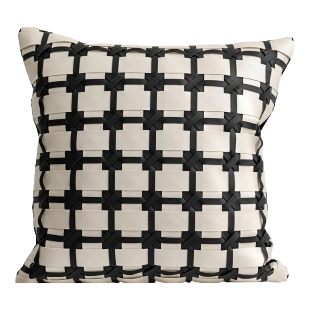 Maison Couture - Vỏ Gối Da Lux Leather Crossline Monochrome 45x45-VỎ GỐI-Đối tác tại Trung Quốc theo từng đơn đặt hàng-CẬU HAI HOME DECOR